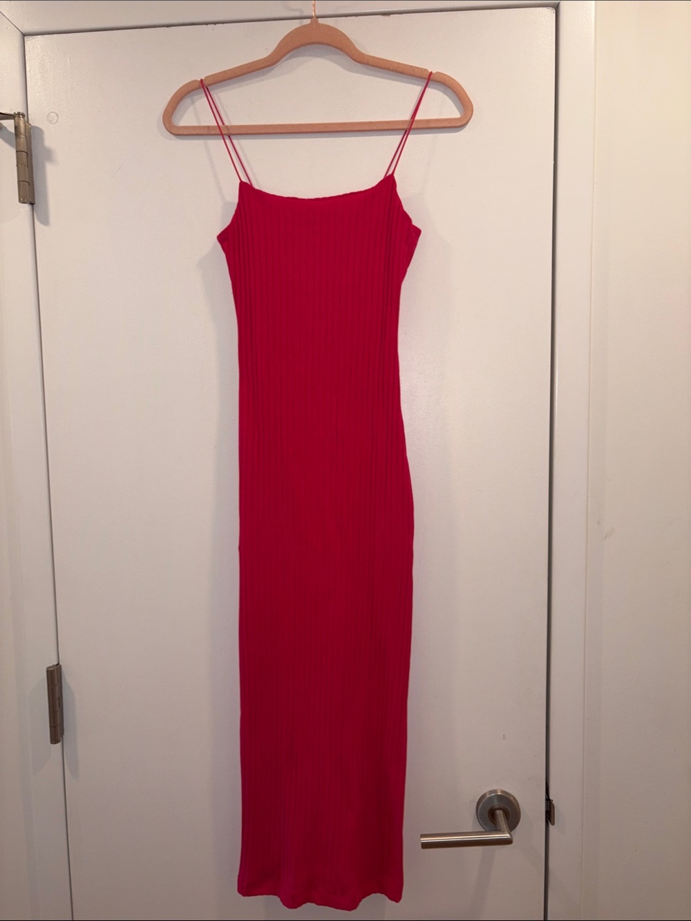 Hot Pink Ribbed Slip Maxi Dress - ZARA
